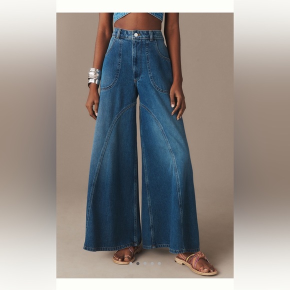 Pilcro • Godet Palazzo Mid-Rise Wide-Leg Jeans - Picture 2 of 9
